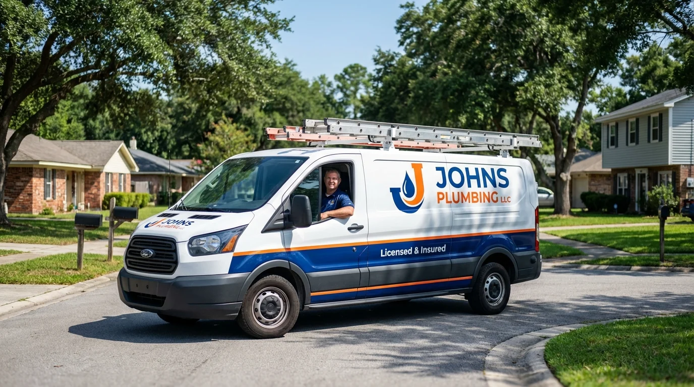 Johns Plumbing LLC service van in Westminster, MA