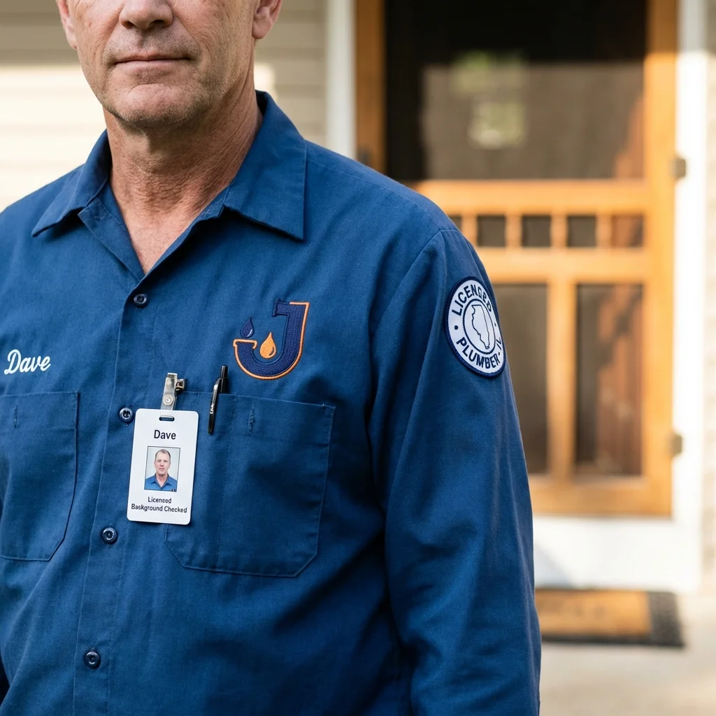 Licensed plumber showing ID badge in Westminster, MA