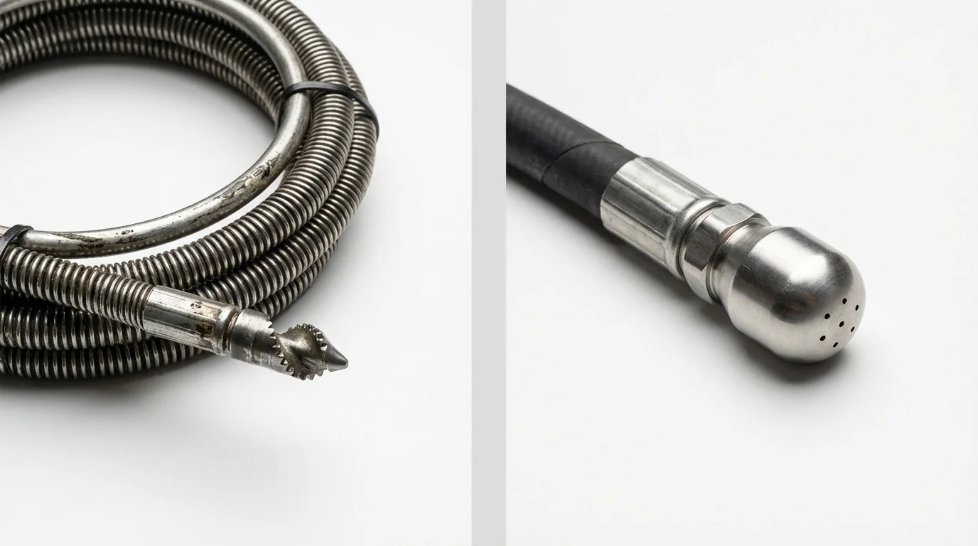 Drain snake cable and hydro jetting nozzle used for drain cleaning in Westminster, MA