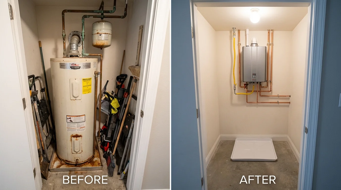 Tank water heater versus wall-mounted tankless unit comparison for Westminster, MA homeowners